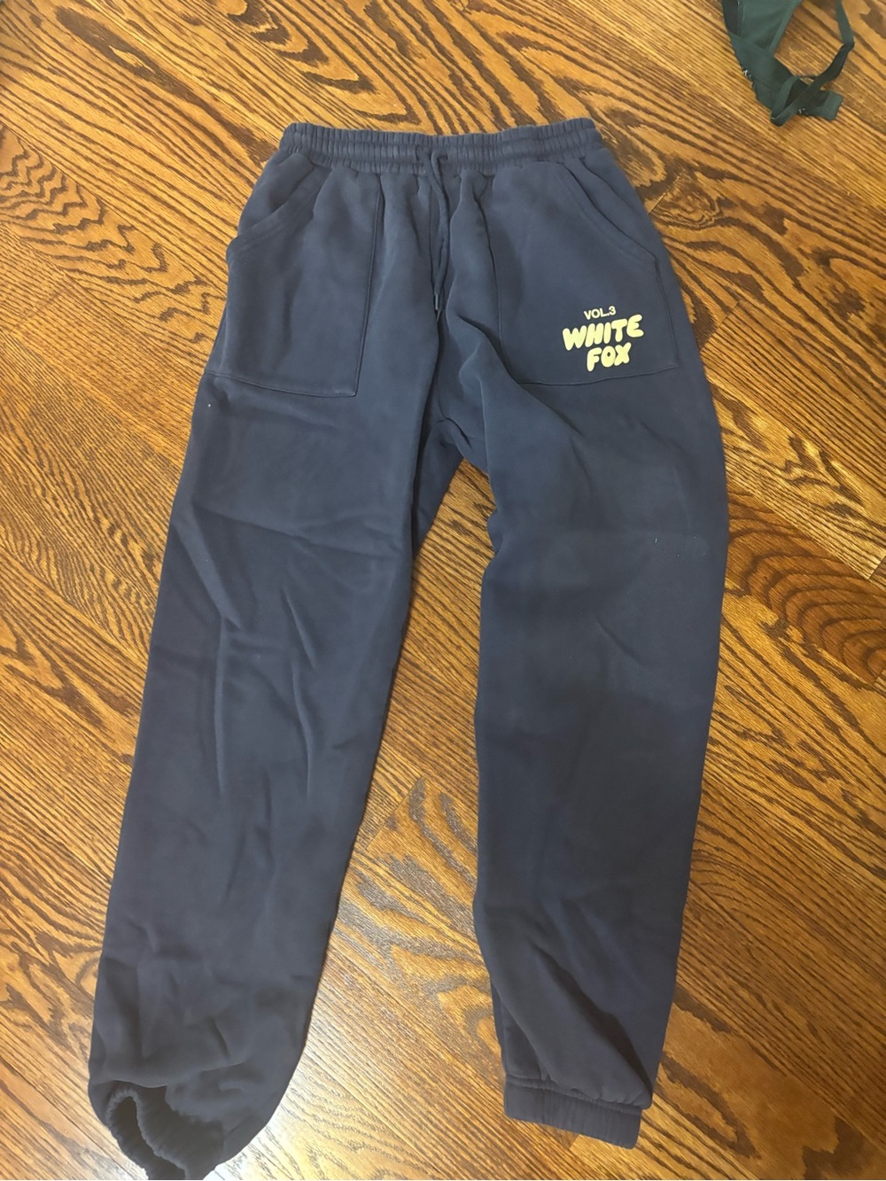 White Fox Boutique Navy Sweatpants with Yellow Logo